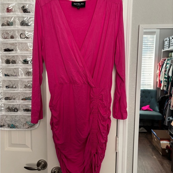 Royalty Pink Ruched Wrap Dress - Picture 1 of 5